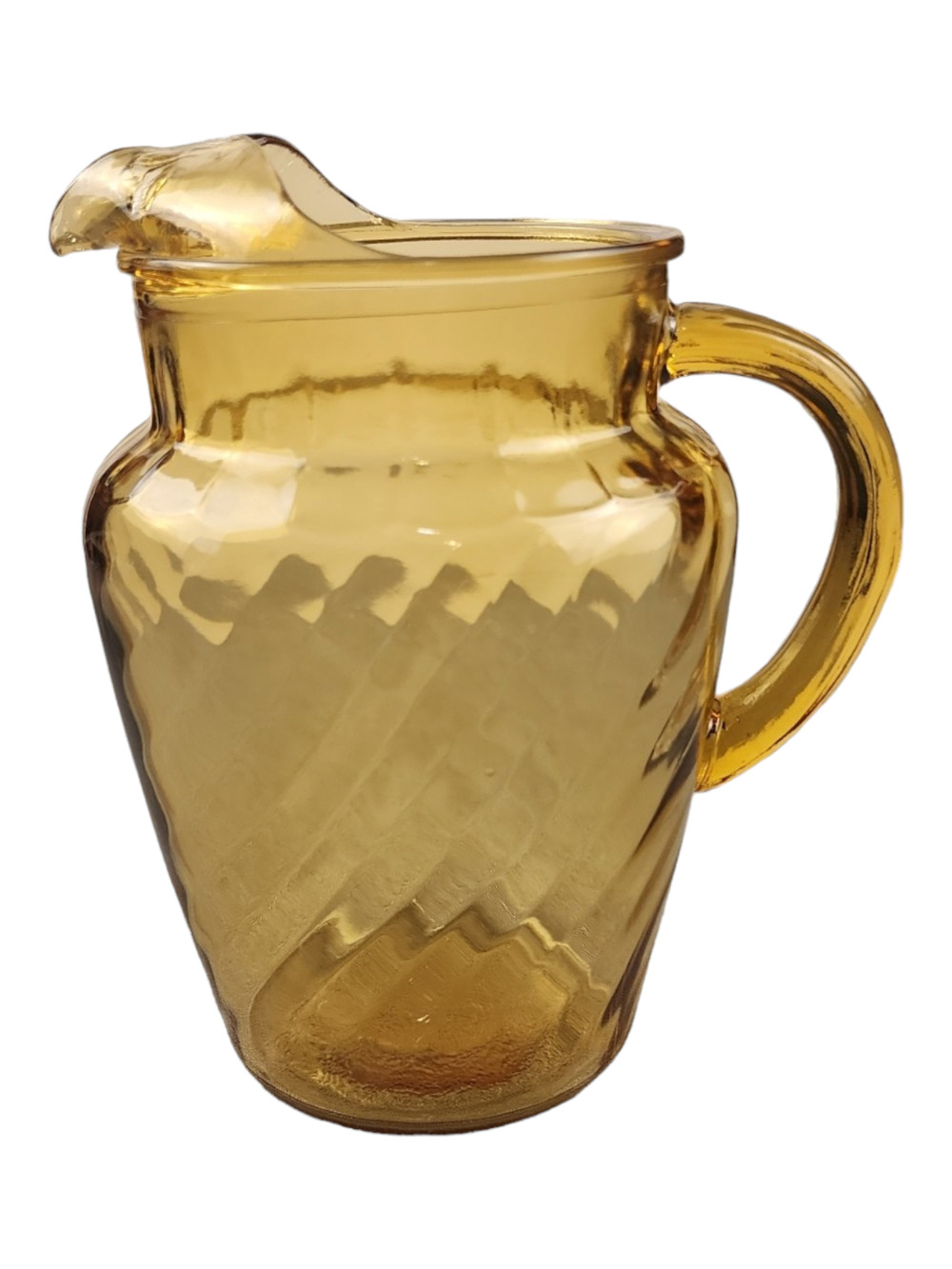 Vintage Anchor Hocking Glass Pitcher w Ice Lip Amber Swirl Twisted
